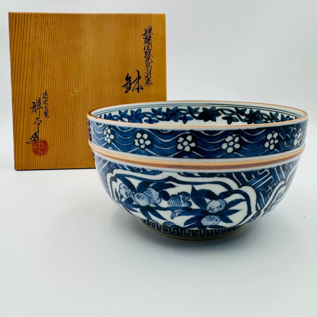 【清閑寺　杉田祥平　祥端面取花鳥山水画　鉢】料亭　割烹　食器