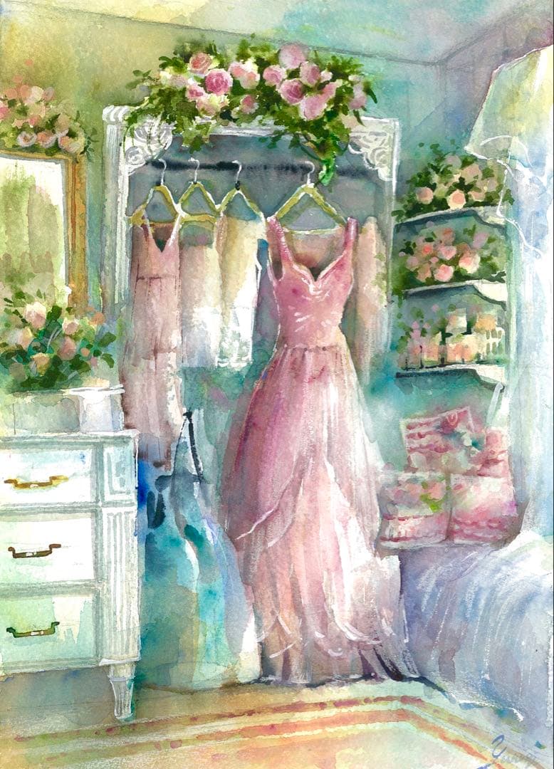 水彩画 原画 本日のドレス