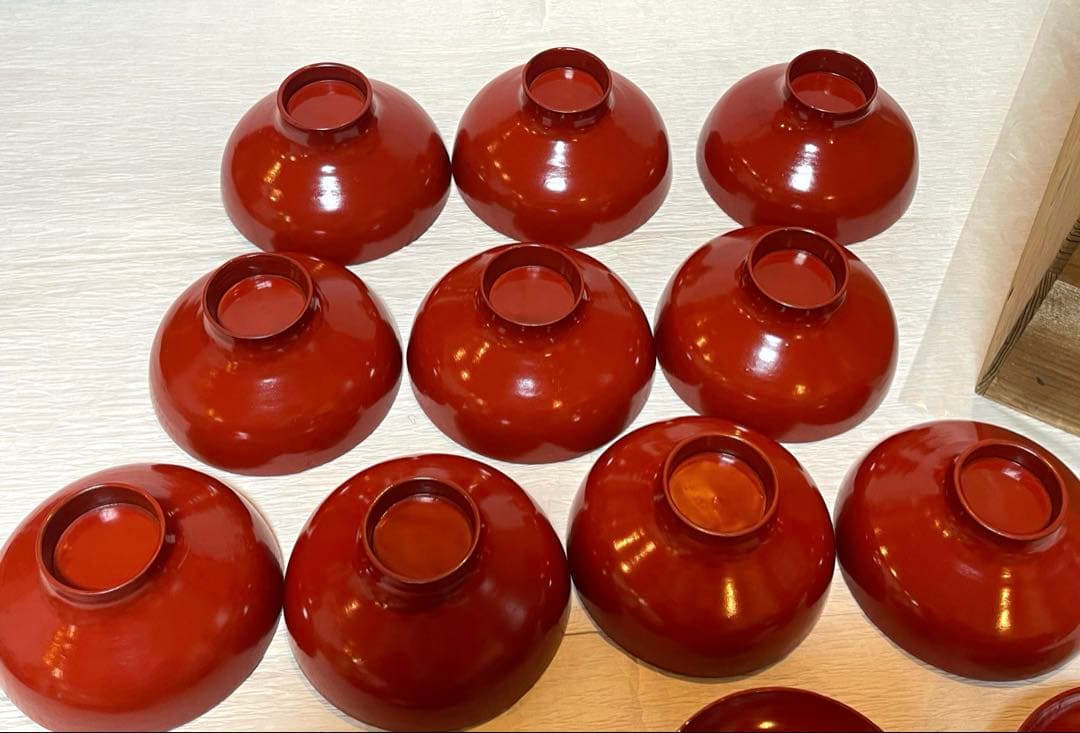 時代物 漆器 本珠 吸物椀 蓋付き 10客セット 木箱付 アンティーク171