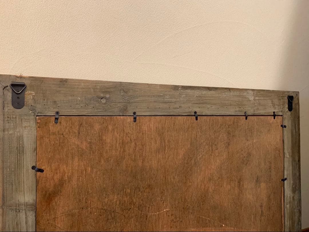 アンティーク　ヴィンテージミラー　木製フレーム扉付