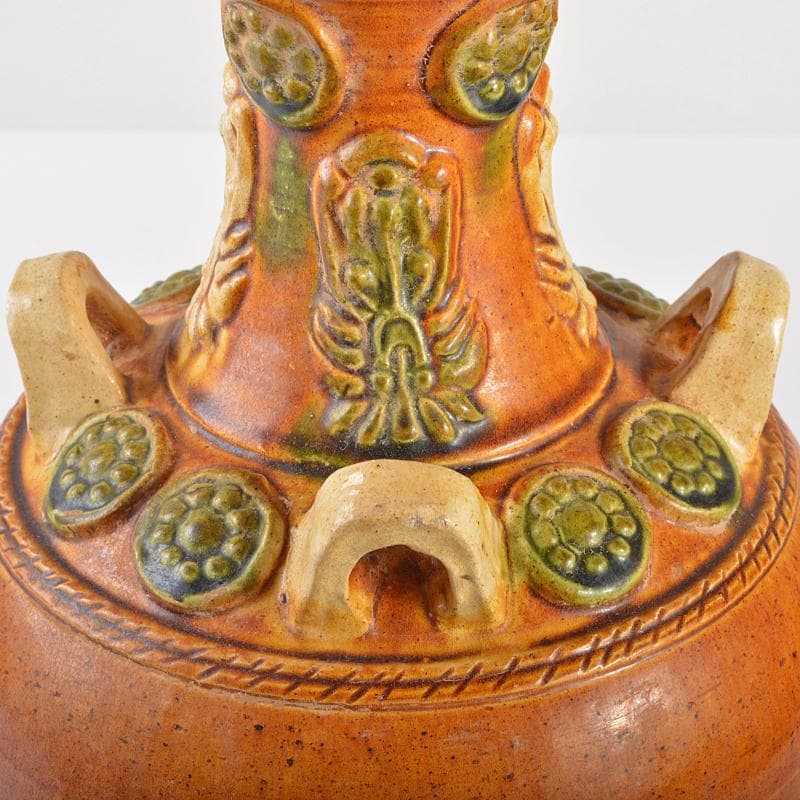 中国　唐三彩　四耳碗口瓶　高さ約29cm　V　R6419B