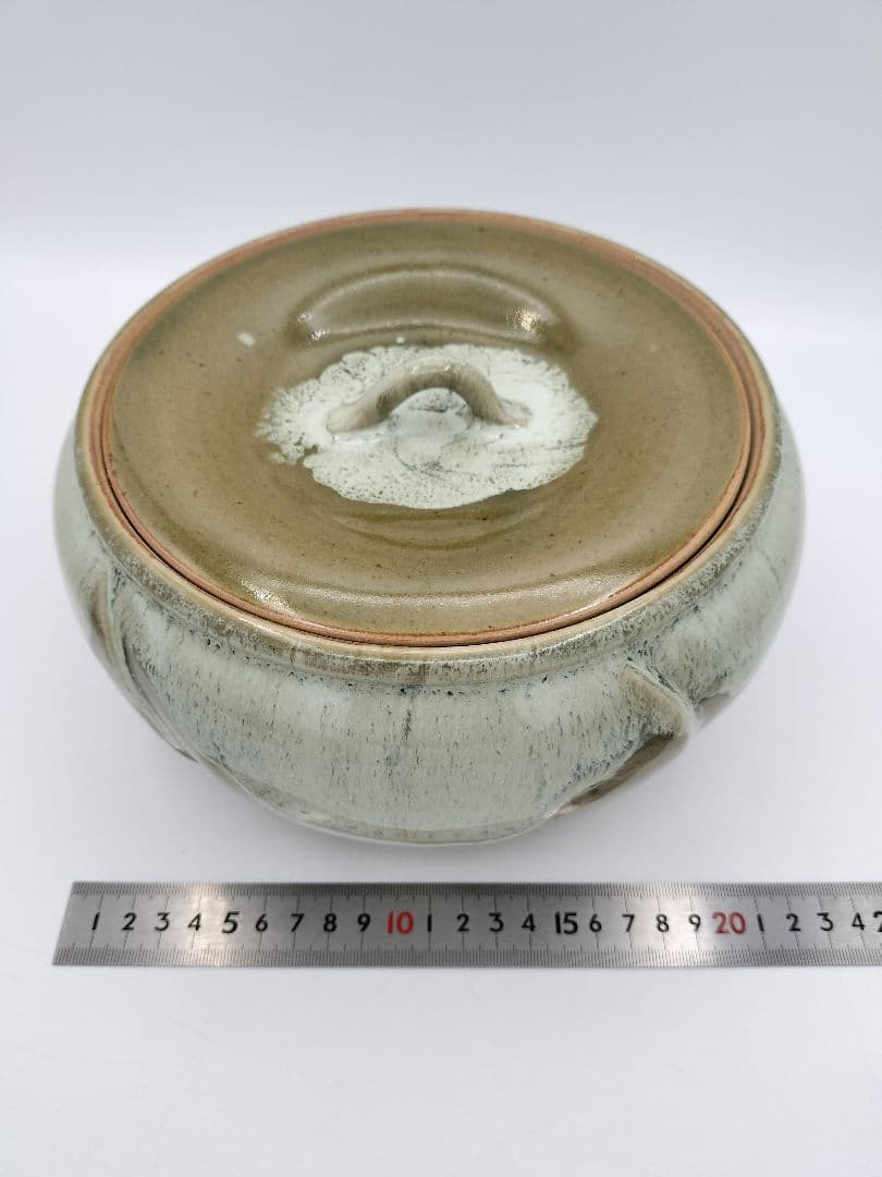 b164 【未使用】水指 捻梅 即中斎好 萬古 福森比路志 塗蓋付 木箱 茶道具