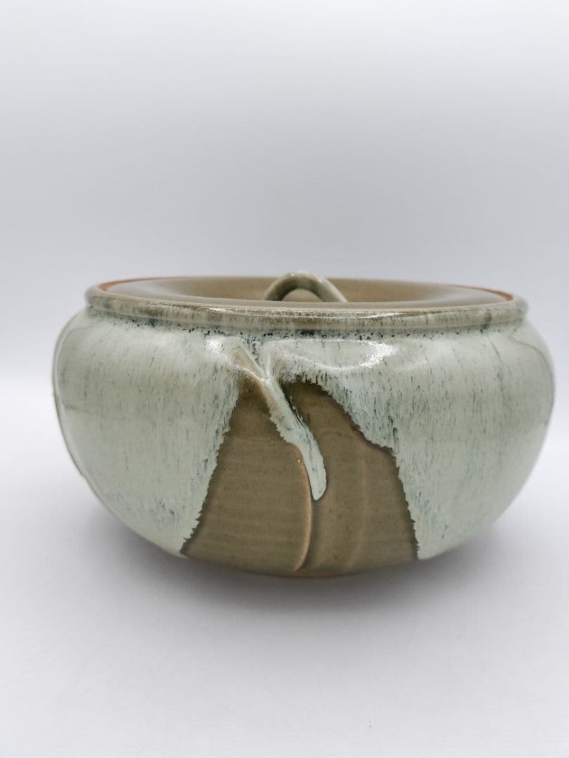 b164 【未使用】水指 捻梅 即中斎好 萬古 福森比路志 塗蓋付 木箱 茶道具