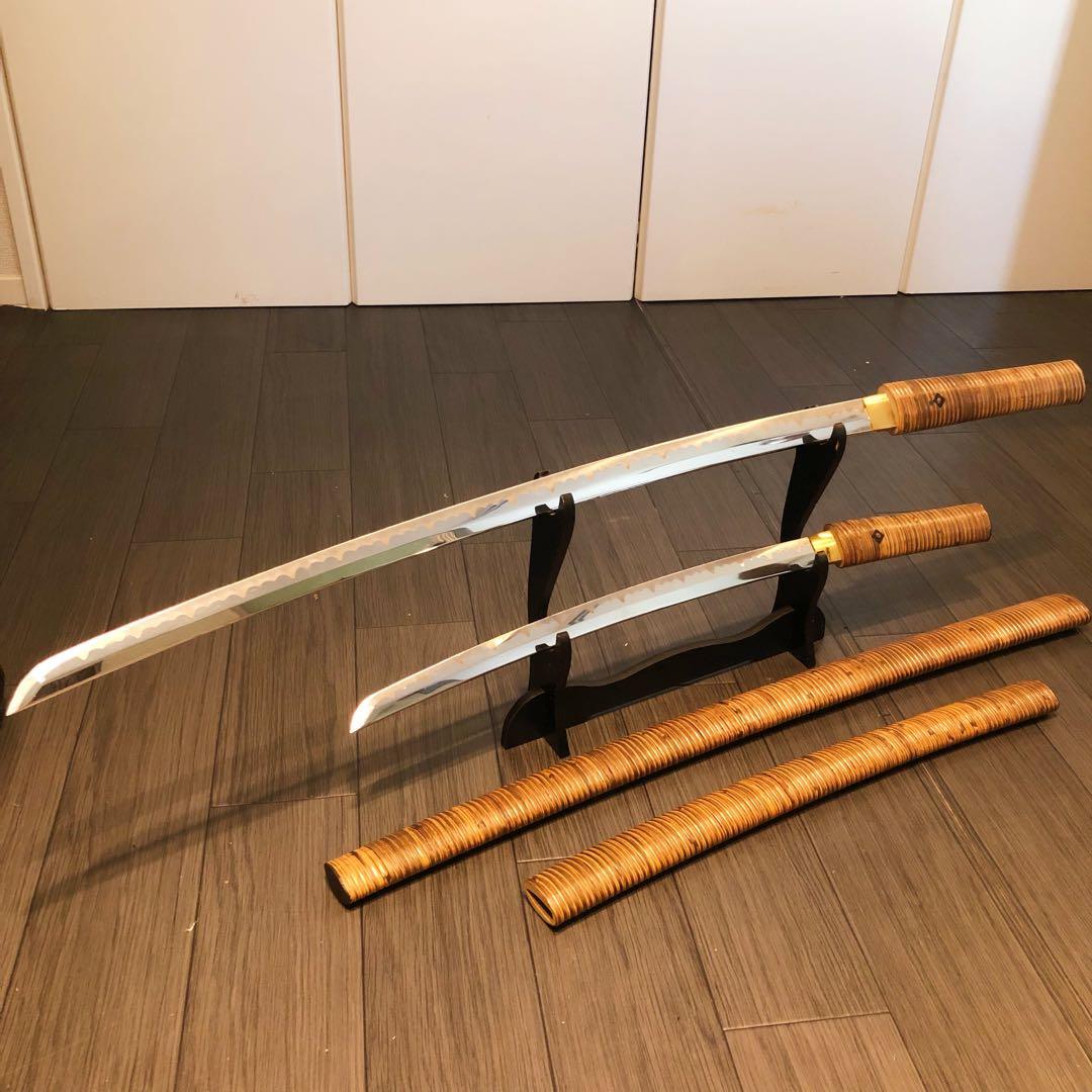 高級模造刀　 藤巻き　竹拵え　大小2本セット 太刀　脇差