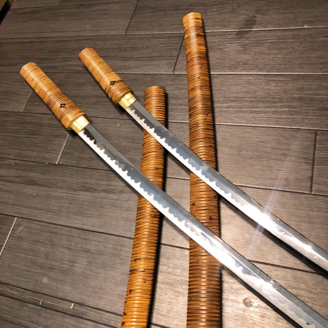 高級模造刀　 藤巻き　竹拵え　大小2本セット 太刀　脇差