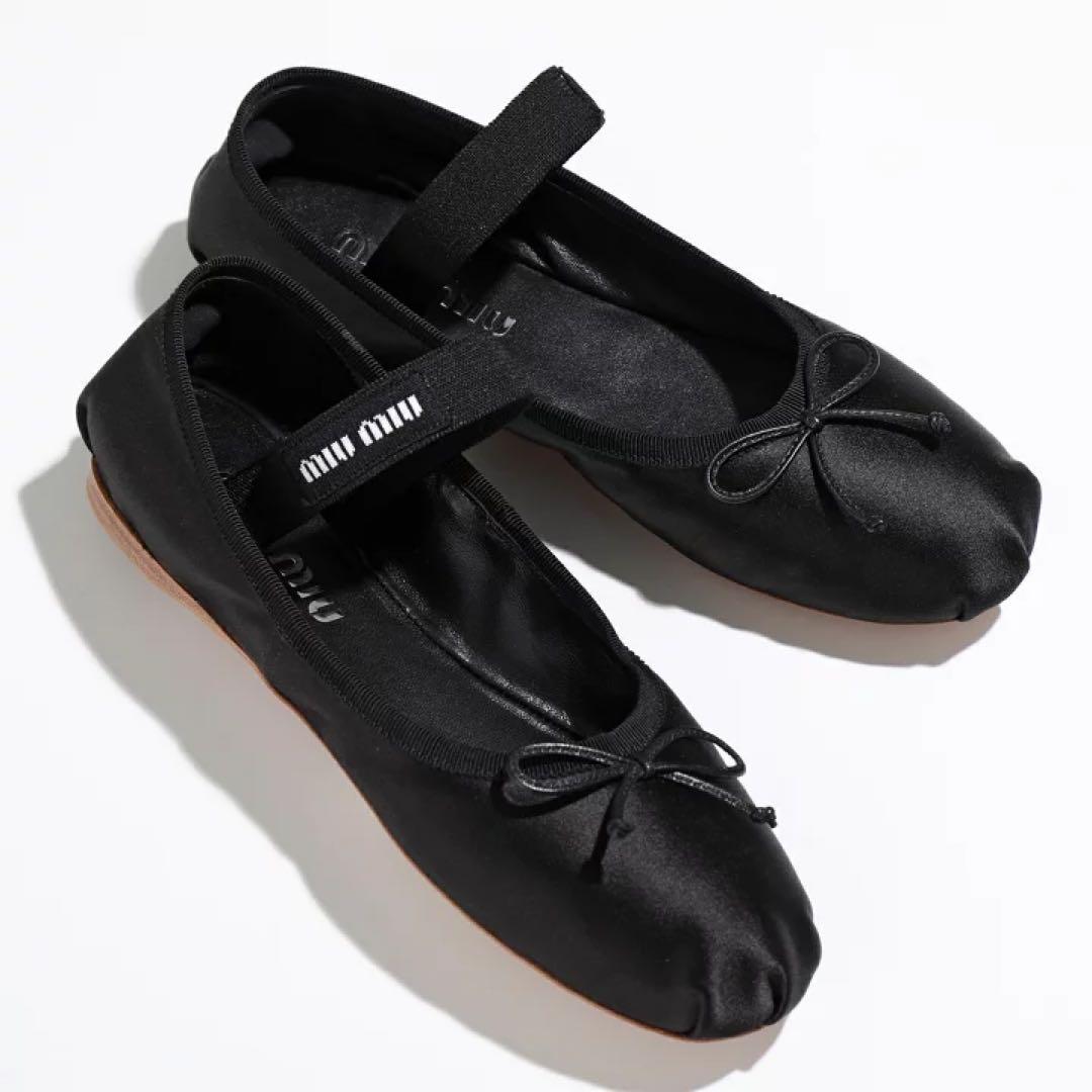 【美品】ミュウミュウ バレエシューズ サテンバレリーナ サイズ40 黒