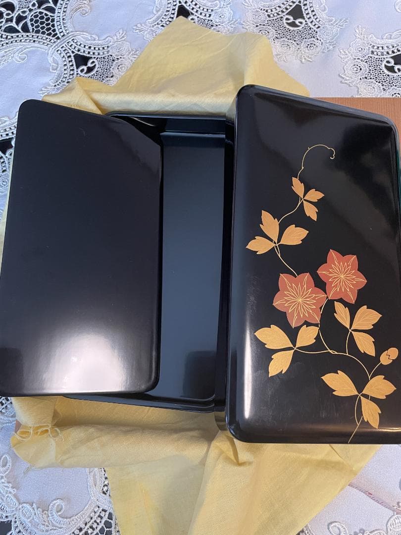 未使用 硯箱 天然木漆器 黒鉄仙蒔絵