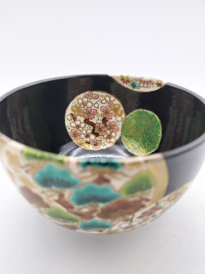 c550【新品・未使用】黒仁清 丸紋草花 加藤ひろ子 木箱 茶道具