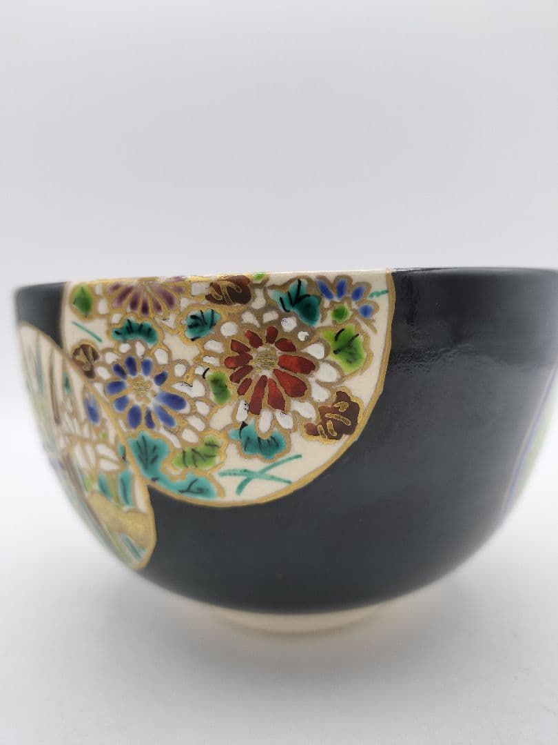 c550【新品・未使用】黒仁清 丸紋草花 加藤ひろ子 木箱 茶道具