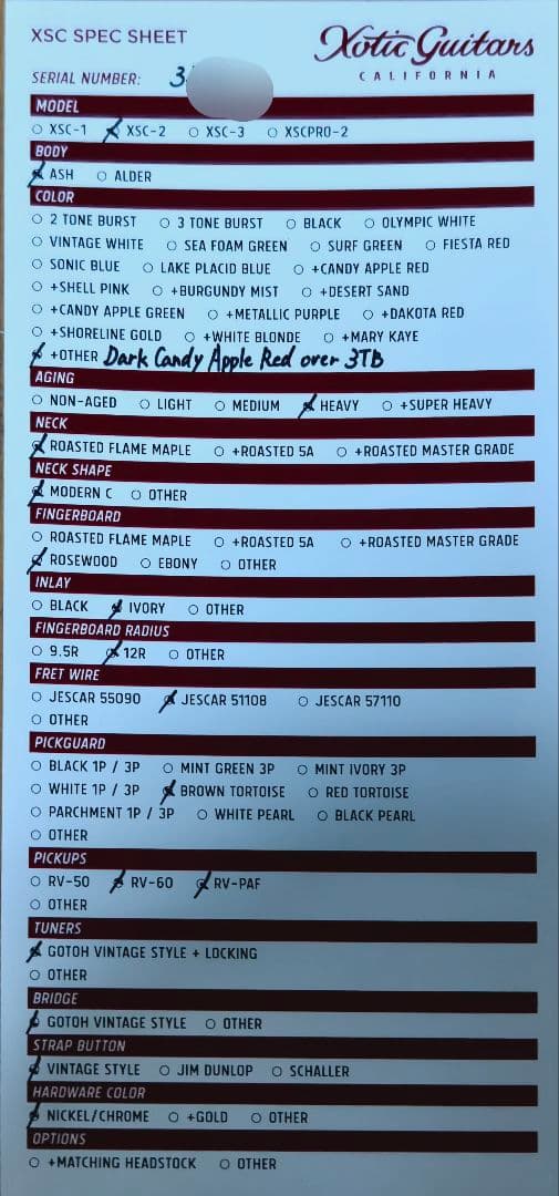 ギター Xotic XSC-2 Dark Candy Apple Red