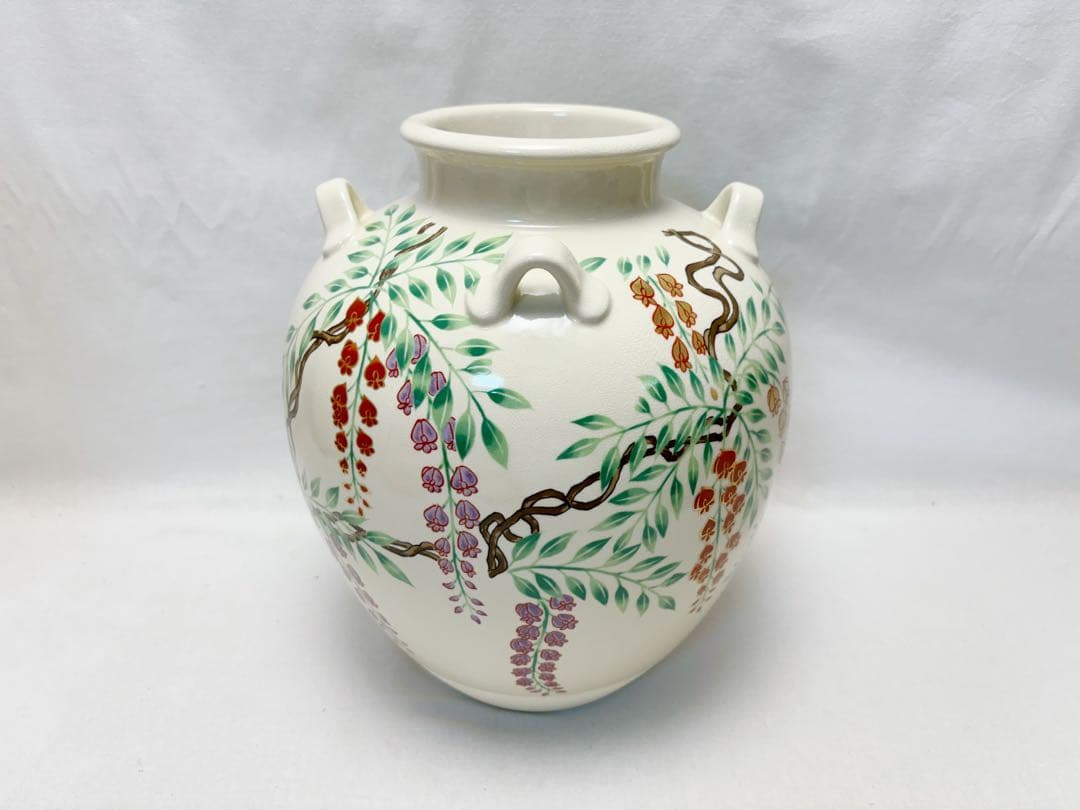 未使用 茶道具 菁宝作 仁清写 藤 飾壺 口覆仕服 網 飾り紐3本 口紐付共箱