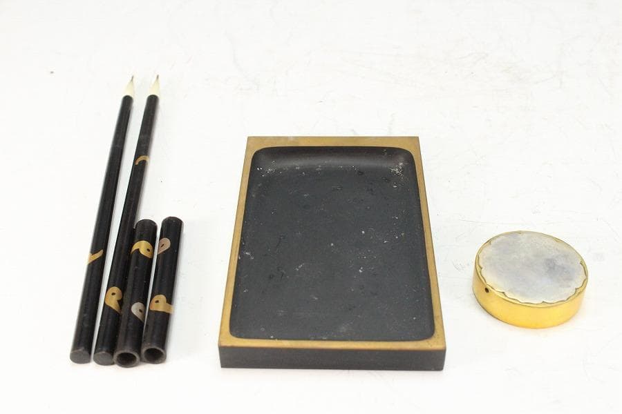 京塗 名門 平安 美濃屋 みの屋 蓬莱蒔絵 硯箱 筆 揃未使用(K-XA880)