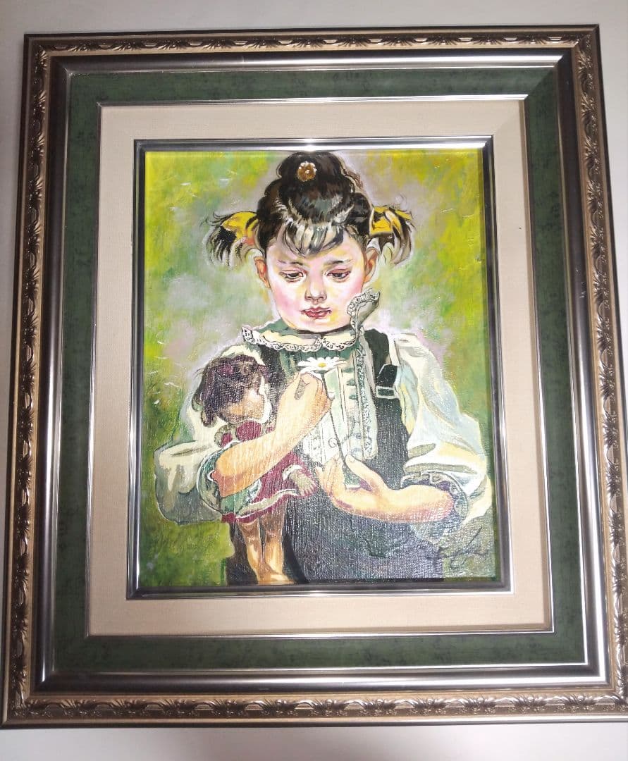 奥龍之介、絵画、油彩３号、少女と人形、肉筆、額縁、藤岡心象。