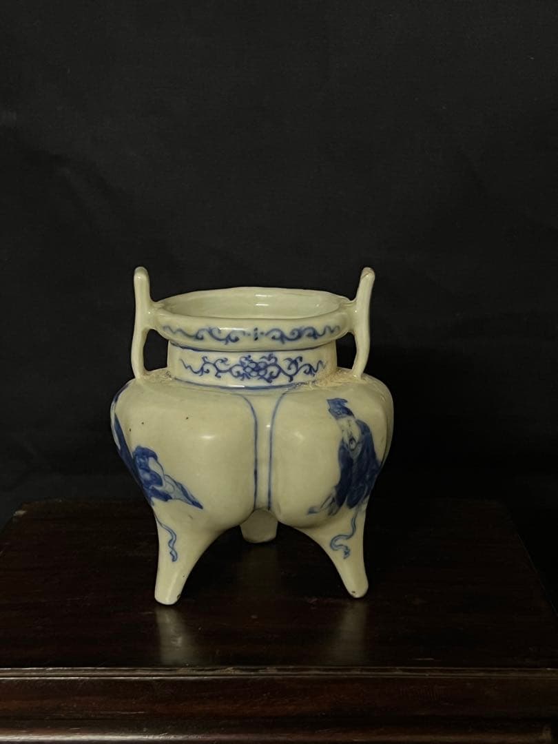 古美術　染付人物香炉　XG44-4