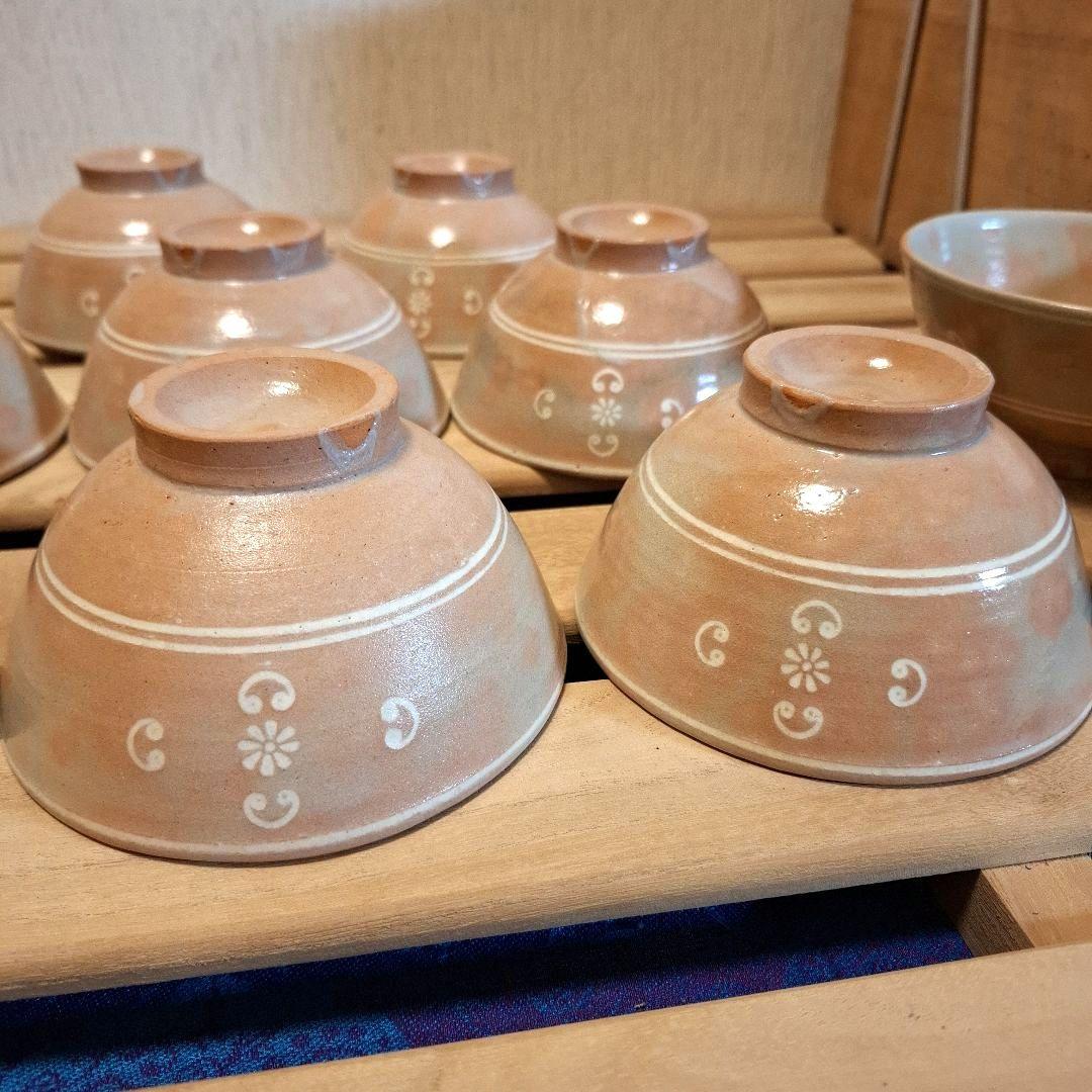 八幡窯 堀野証嗣 御本狂言袴 汲出碗 共箱 萩焼 茶道具 数茶碗　１０客　お茶会