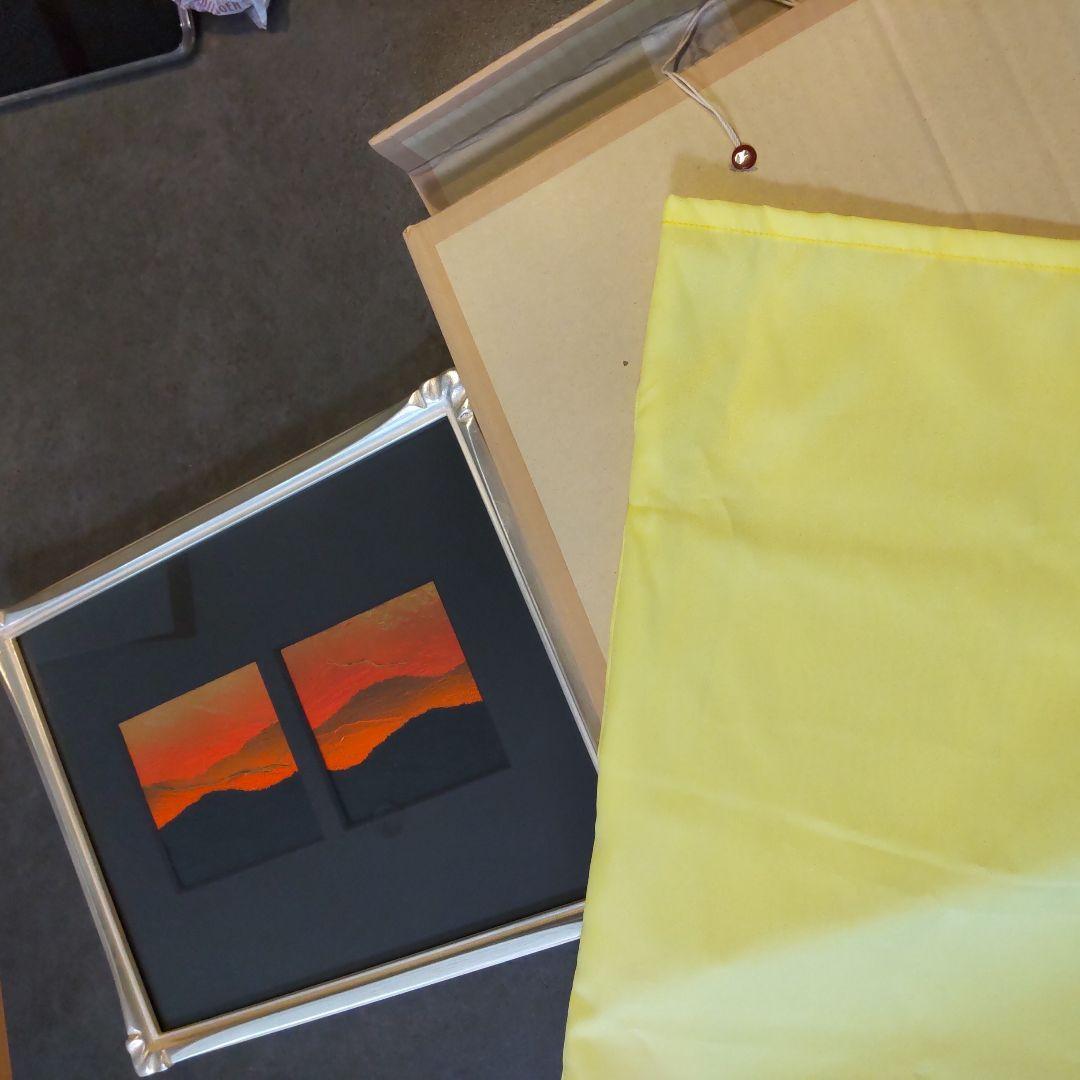 額装 雄勝石絵 10cm角 x 2 石絵画家 齊藤玄昌實作