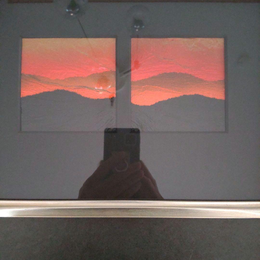 額装 雄勝石絵 10cm角 x 2 石絵画家 齊藤玄昌實作