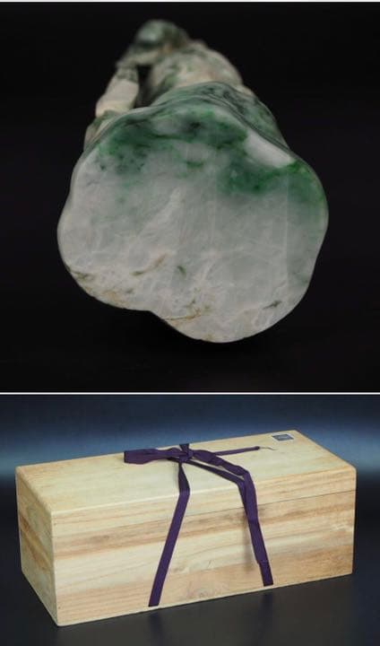 送料無料古い新潟糸魚川翡翠A貨彫刻観音立像 鑑定書付 31.5ｃｍ/1963ｇ