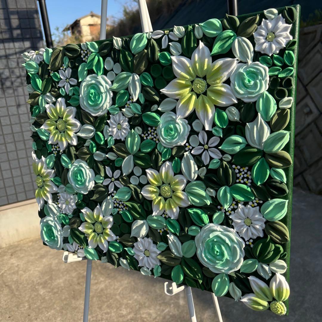 観葉植物　テクスチャーアート　現代アート　インテリアアート　花の絵　花束　韓国