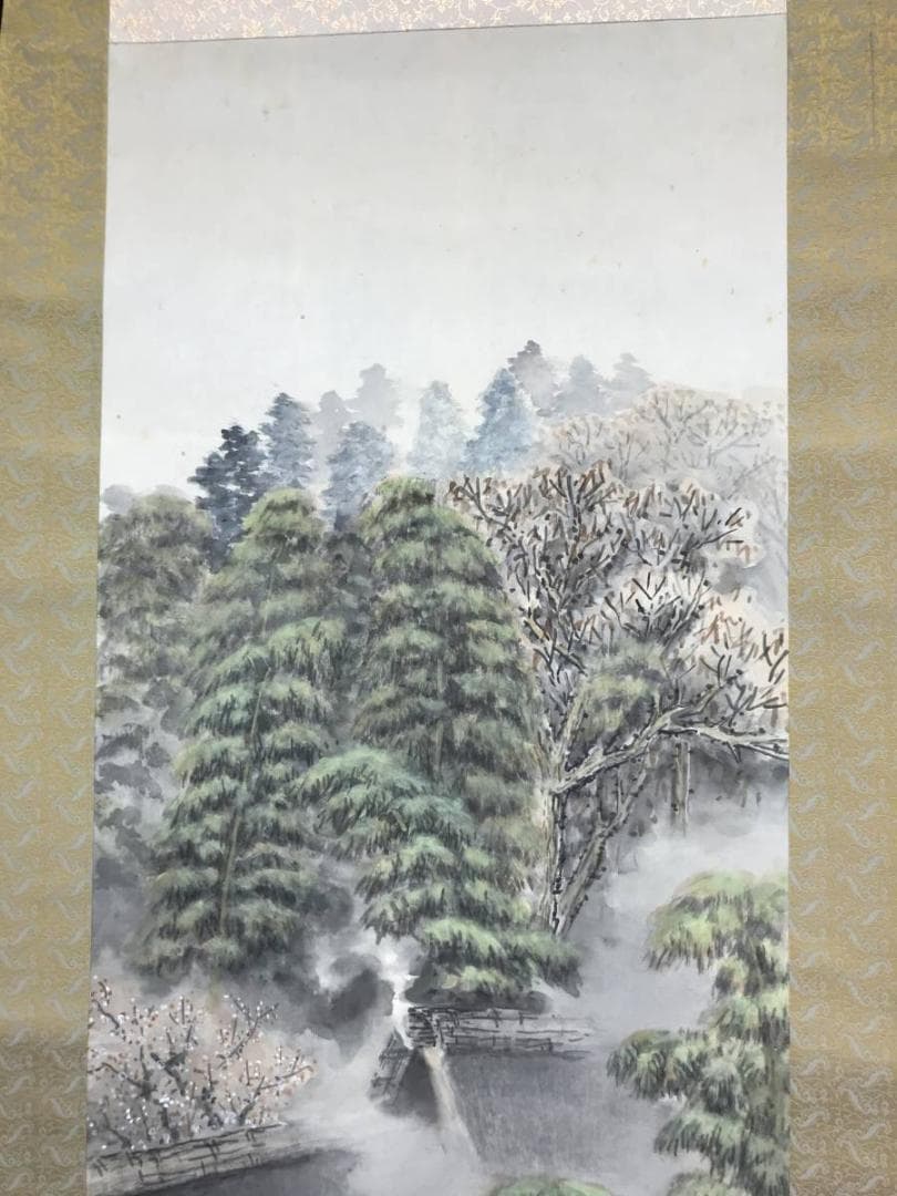 悟月/山水図/農村風景図/早春図/掛軸/名家伝来/AC-41