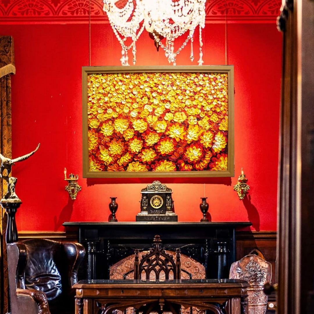 油絵 油彩 絵 絵画 マリーゴールド畑【A2】