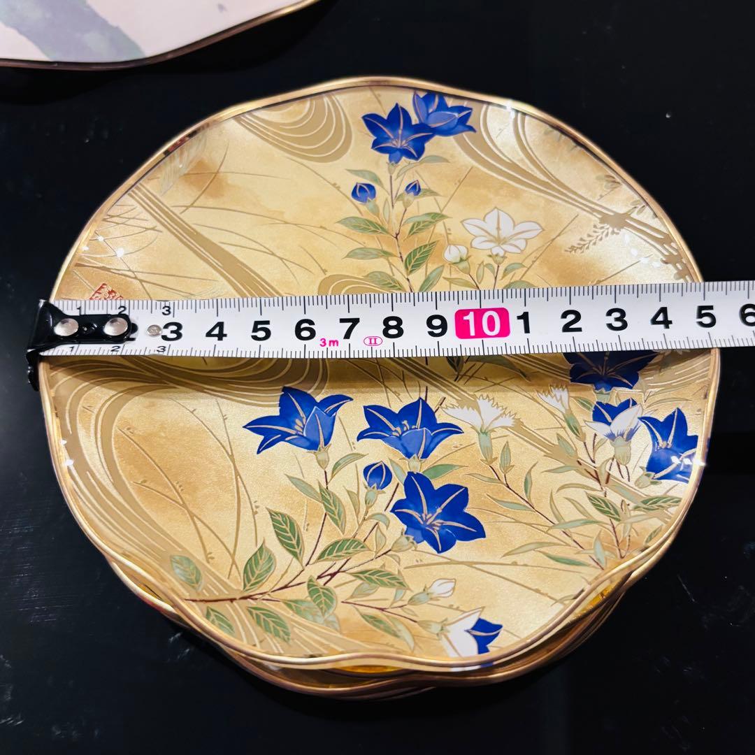 山本寛斎 ガラス製 大皿1枚小皿5枚 箸5膳 桜・牡丹・椿・桔梗・菊