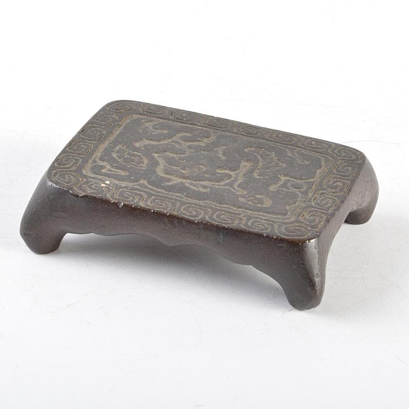 中国　古銅　龍雷文　墨床　飾り台　V R4785