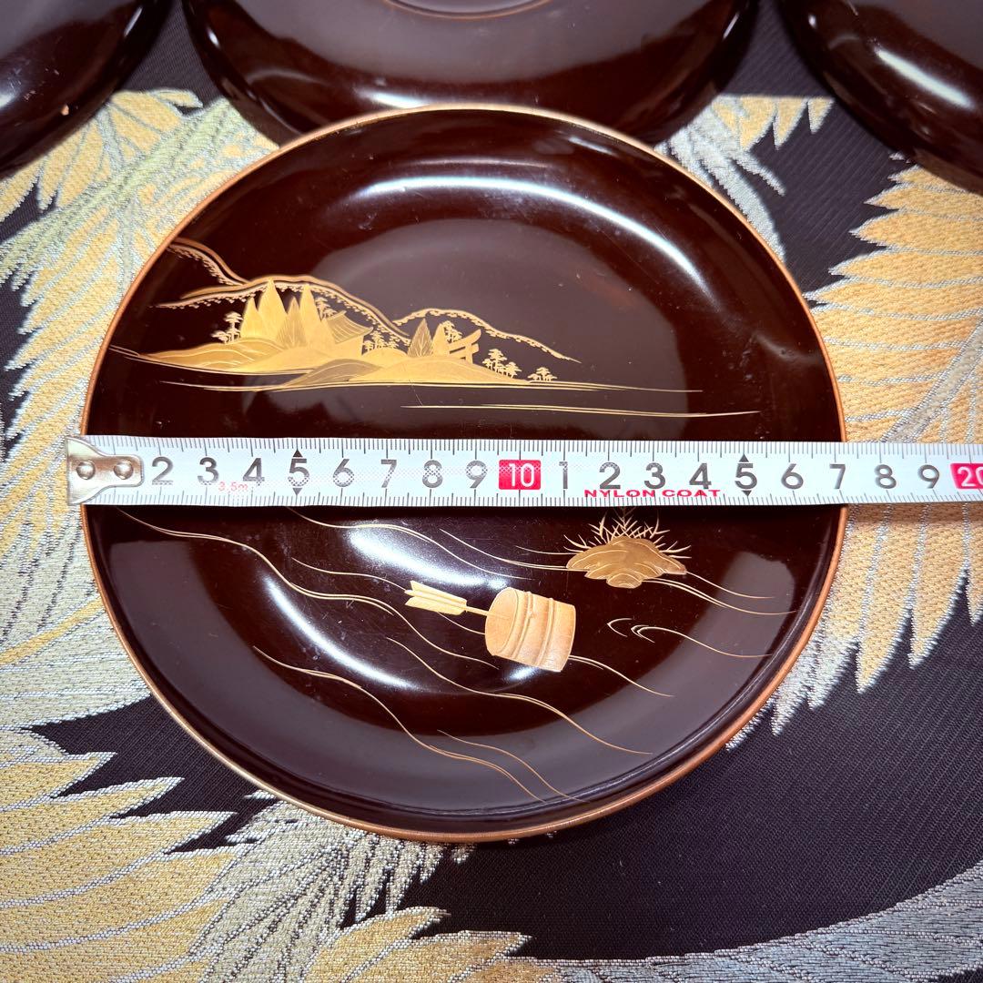 漆器輪島塗　金蒔絵金彩　沈金木製　中皿　10客　時代物