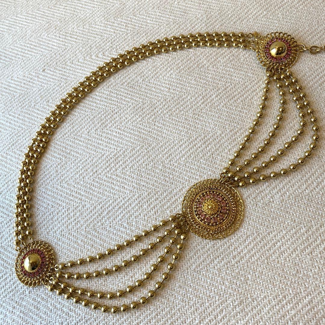 80s vintage オリエンタル ピンク 3連ボールチェーンアラビックベルト