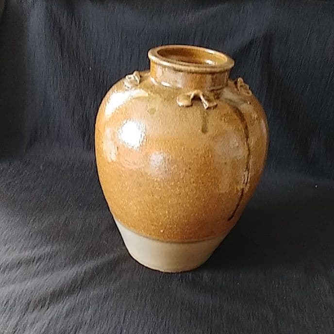 「*信楽(しがらき)*四耳(しじ)茶壺」焼小壺(高さ20cm) 骨董アンティーク