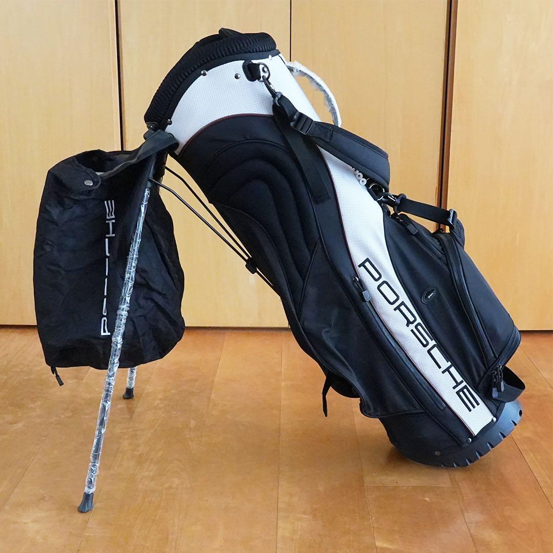 [未使用] Porsche キャディバッグ ブラック/ホワイト/焦茶のパイピング
