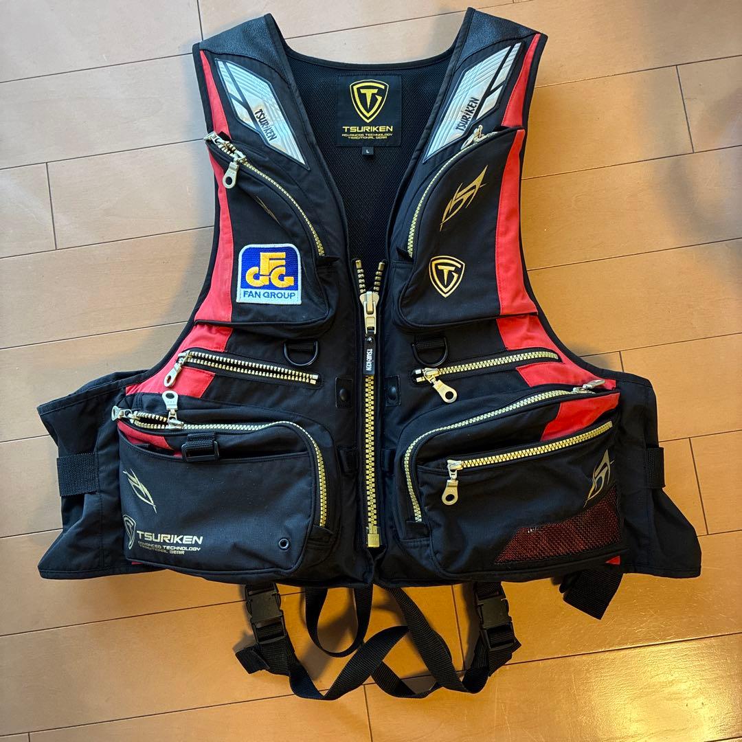 TSURIKEN 釣研　フローティングベスト Ｌサイズ　黒/赤