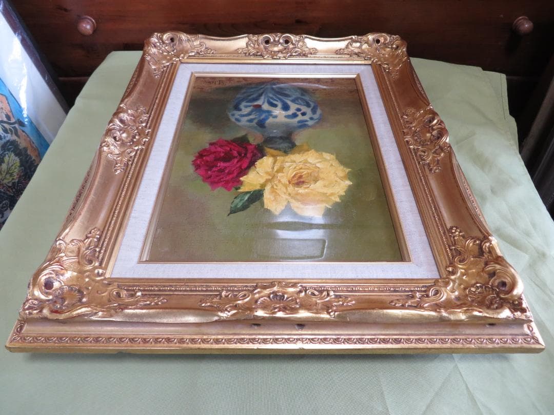 ◆石井光雄 「薔薇　ペルシャ壺」　F4号　日本自然派美術会委員　師：岡田三郎◆