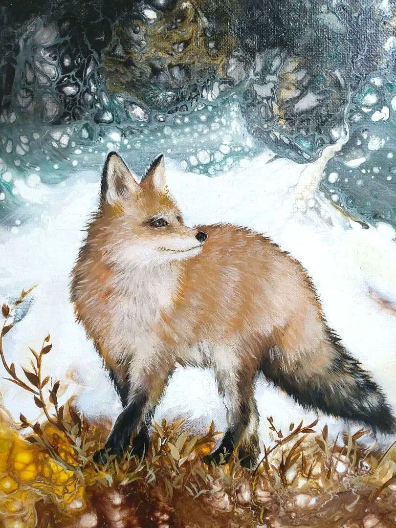 狐の油絵【軌跡】1点物の原画◆作者サイン入り/油彩画/F8号キャンバス