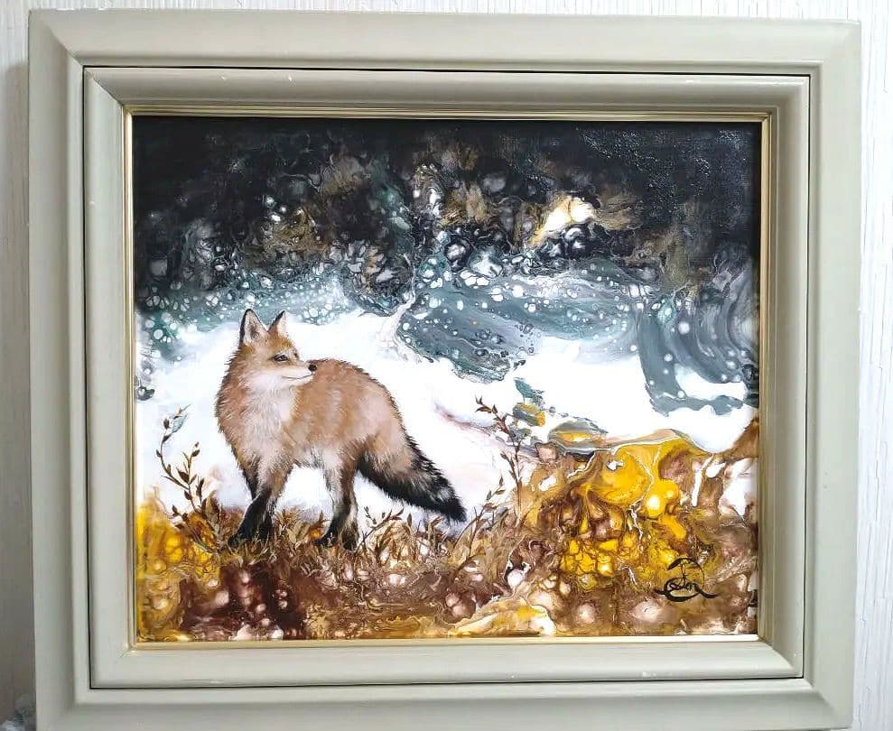 狐の油絵【軌跡】1点物の原画◆作者サイン入り/油彩画/F8号キャンバス