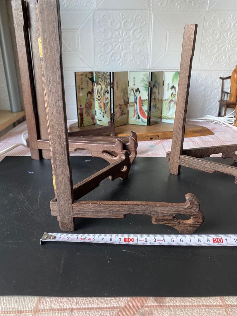 特大　プレートスタンド 皿立て 4点セット 鶏翅木 飾皿 木製