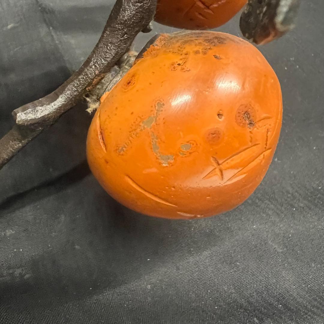 〇※前Gb1016 柿 鳥 置物 金属製