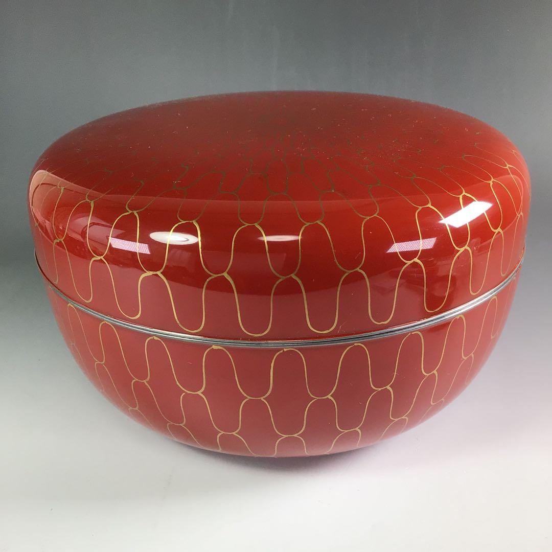 Ｒ３８２　喰籠　『岡本陽斎作』『大徳寺　藤井誡堂　箱書』『朱塗金網目蒔絵』　共箱