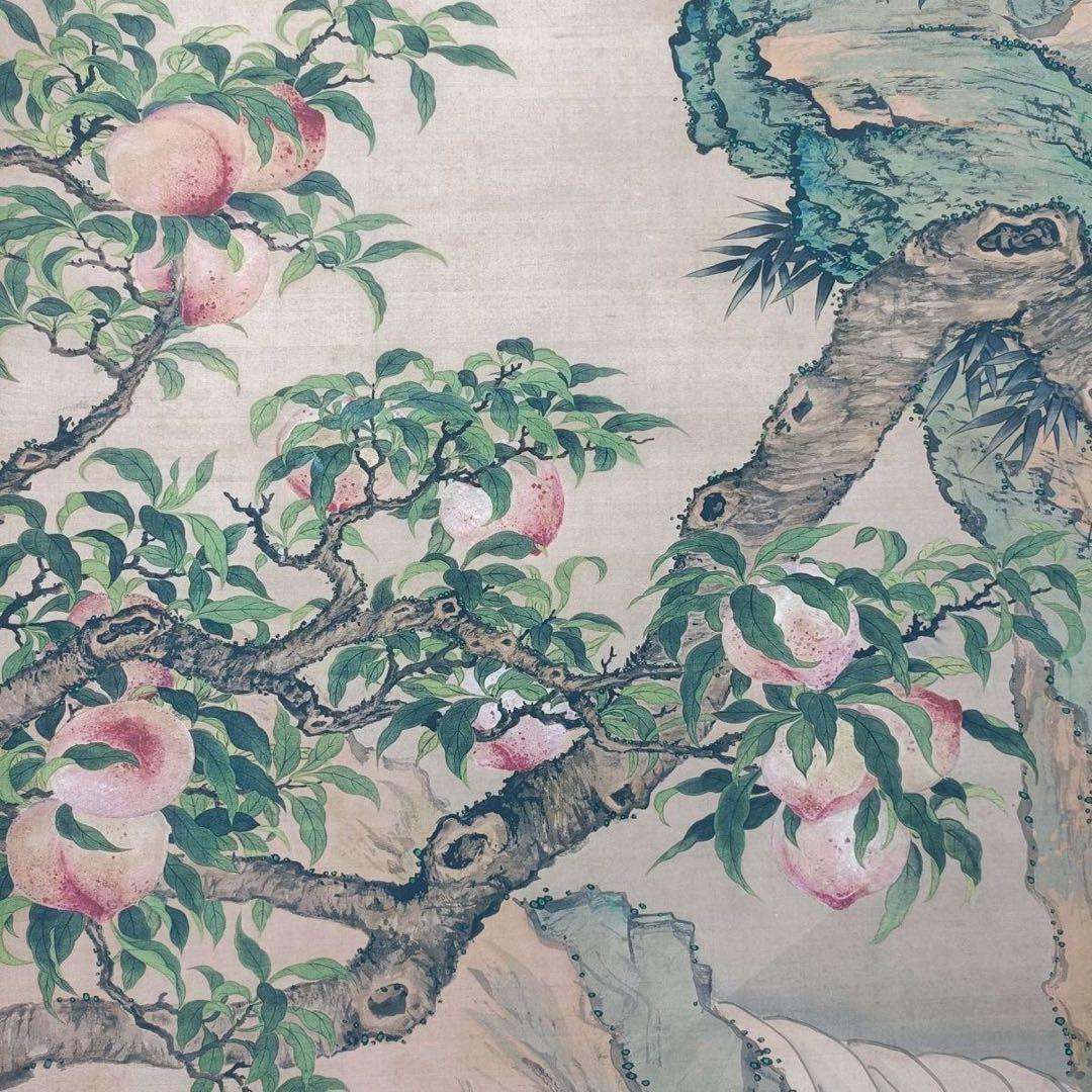 邹一桂「蟠桃図」三尺中堂掛け軸 付属封筒・証明書付 77×175cm