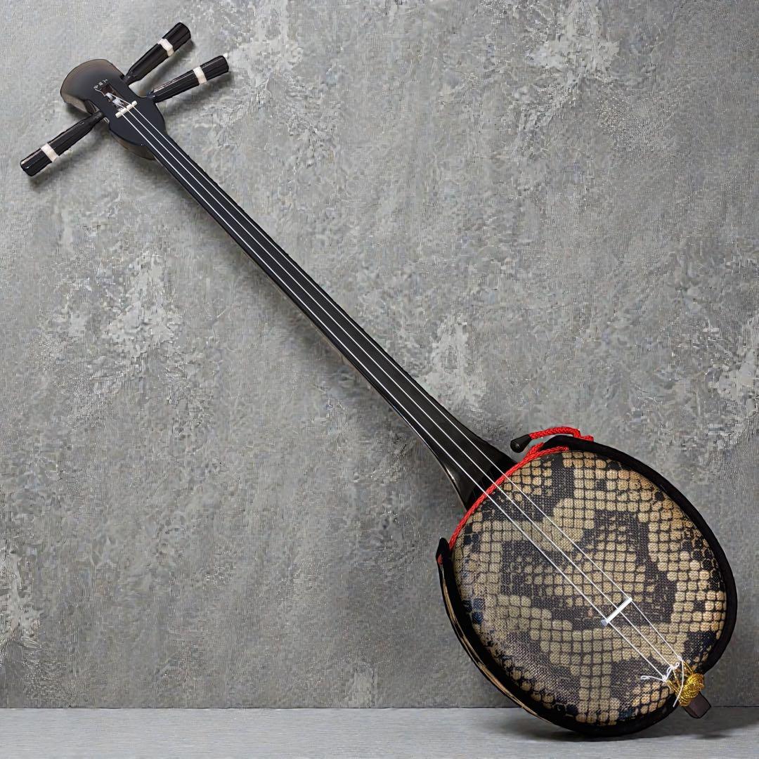 【ほぼ未使用】沖縄三線 工四合 人工皮 入門セット　蛇柄 初心者オススメ 三線