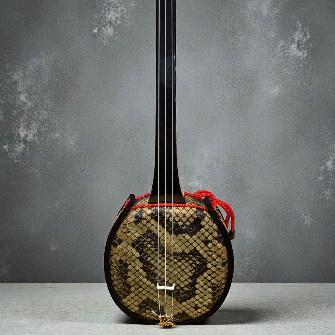 【ほぼ未使用】沖縄三線 工四合 人工皮 入門セット　蛇柄 初心者オススメ 三線