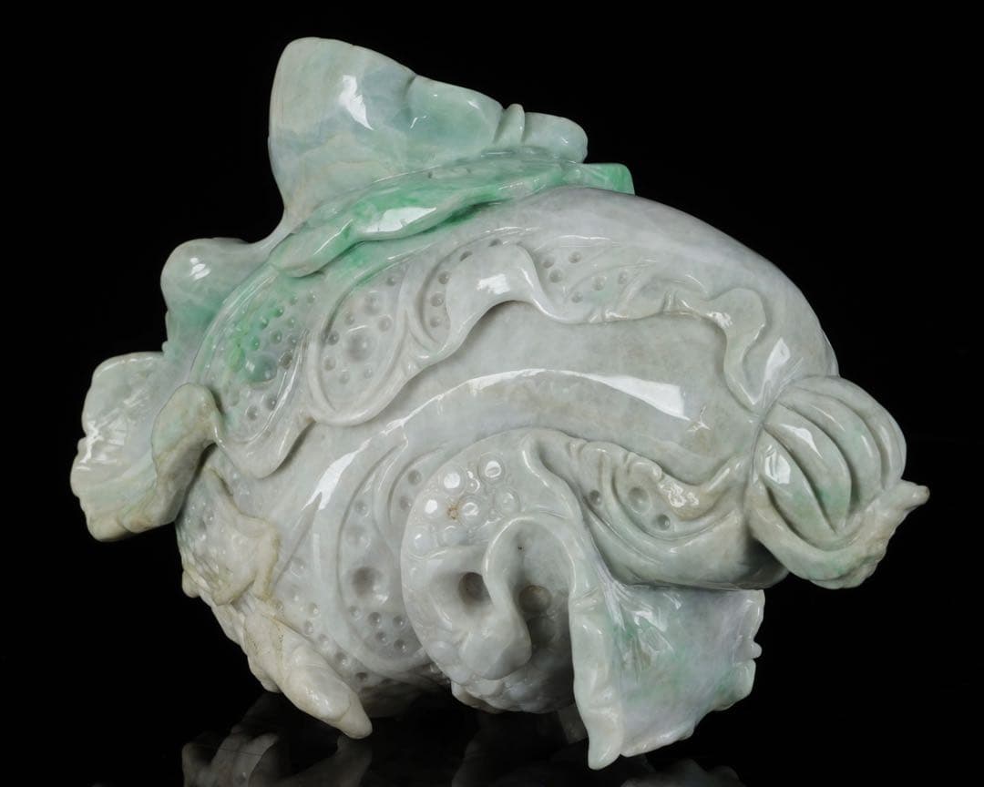 天然翡翠彫刻 青　白菜置物 2kg 細密細工 風水 財運招福 ヒスイ 翠玉美品