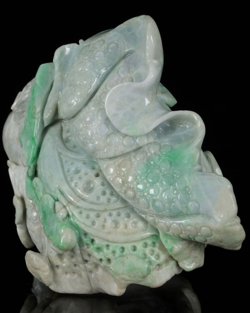 天然翡翠彫刻 青　白菜置物 2kg 細密細工 風水 財運招福 ヒスイ 翠玉美品