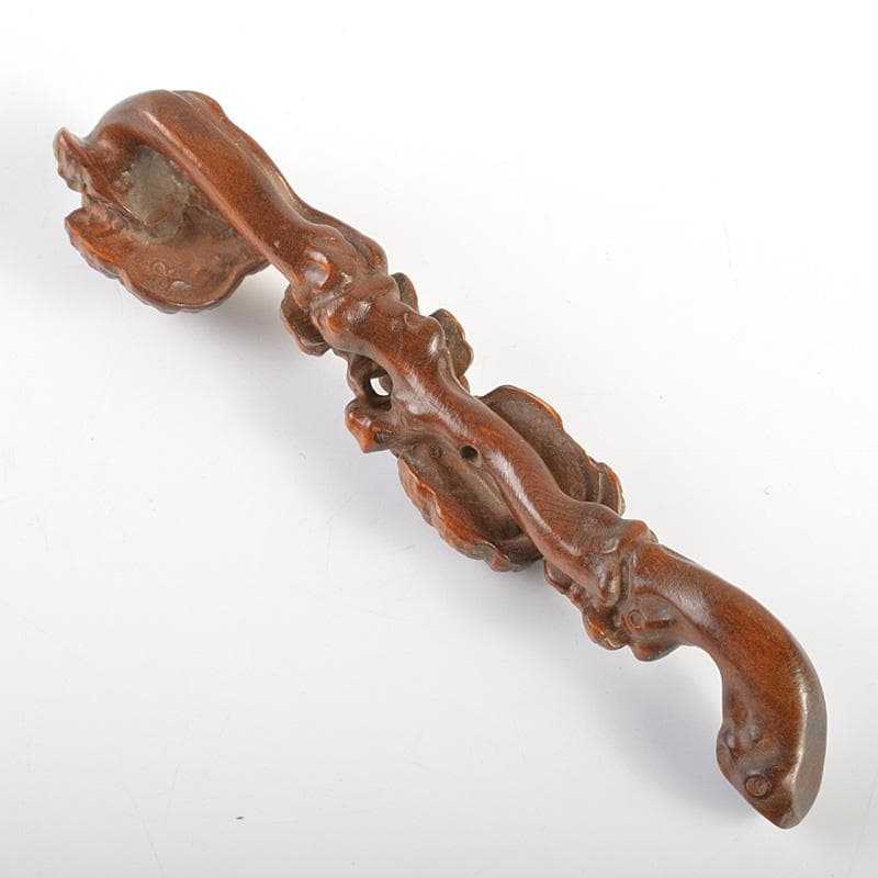 中国　唐木瘤木彫刻　霊芝刻　如意　筆置　C　7366E