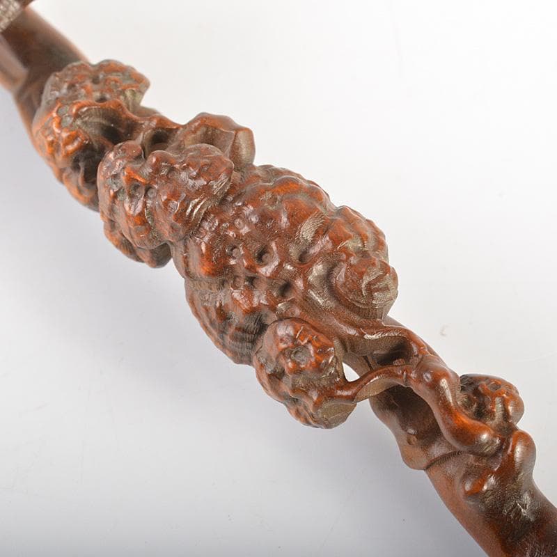 中国　唐木瘤木彫刻　霊芝刻　如意　筆置　C　7366E