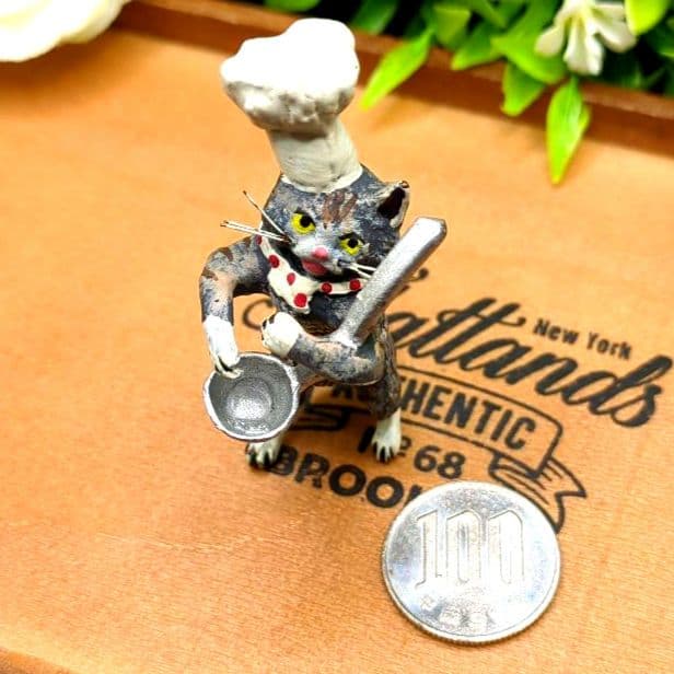 ヴィエナブロンズ コールドペイント 擬人化した猫 コック 調理師