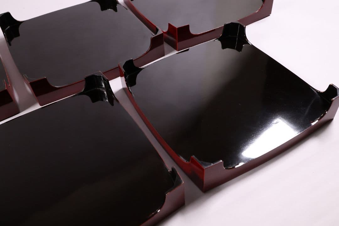 【MA700】時代木製漆器 雲雀蒔絵 吸物盆 十客 金蒔絵 黒塗溜塗 足付四方膳