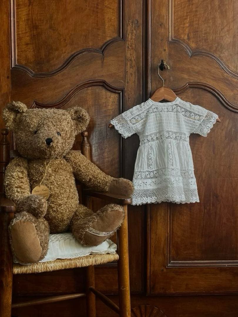 ◆フランスアンティーク｜セレモニーベビードレスA洗礼式白レーステディベアドール