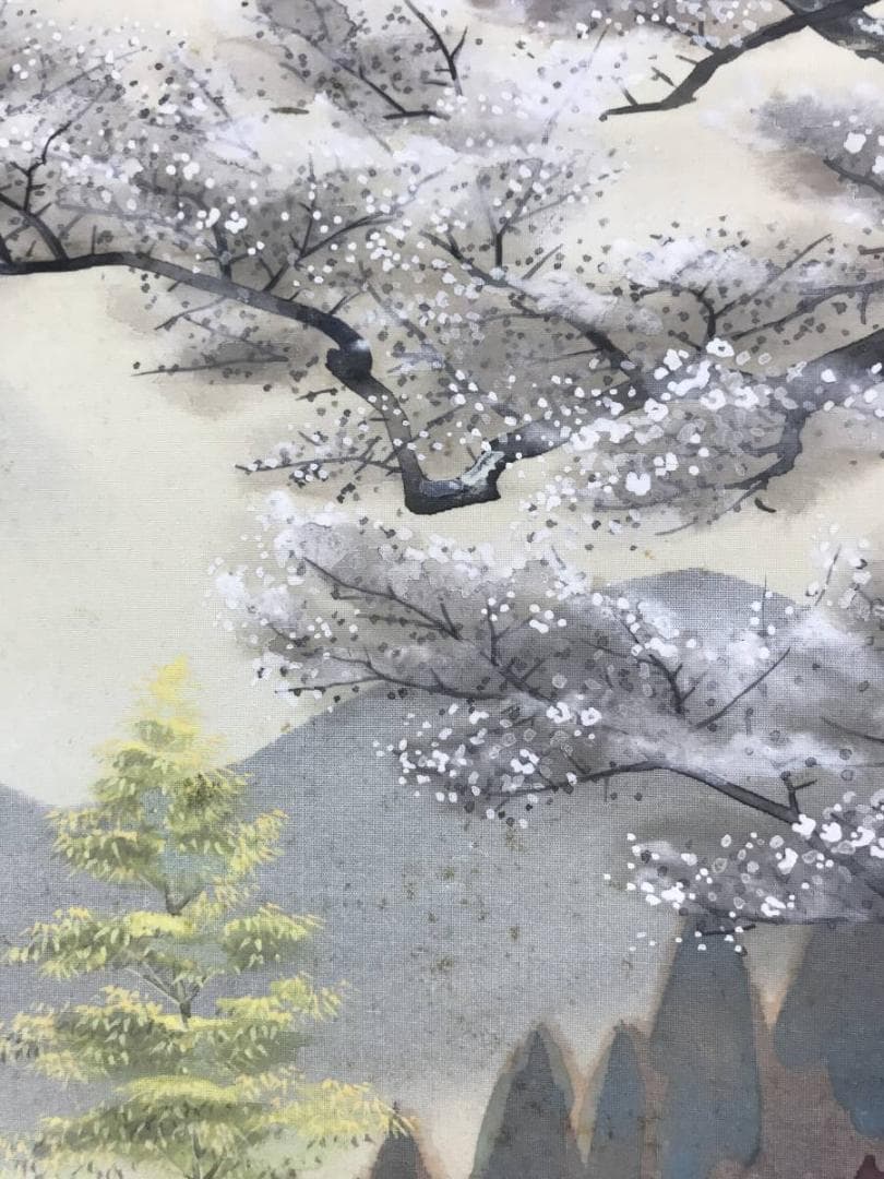 作者不詳/桜花山水図/横物/掛軸/名家伝来/AD-180