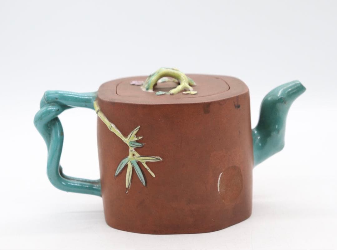 中国　清時代　蜀山名壺　紫砂加彩急須　松竹梅　　送料込み250626